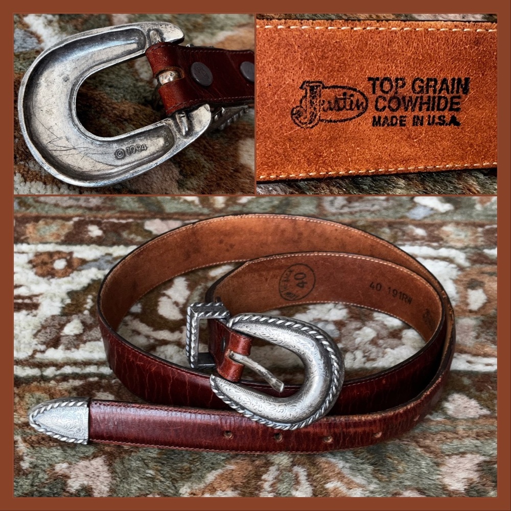 JUSTIN Genuine Leather Belt Top Grain Cowhide Western Cowboy Rope Edge Belt 1994